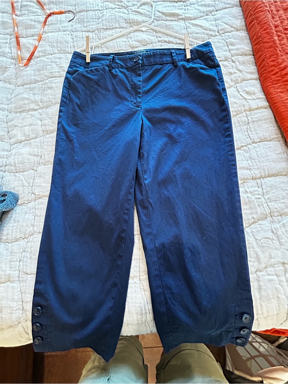 Talbots Navy Blue Cotton-Blend Chinos with Button Cuff